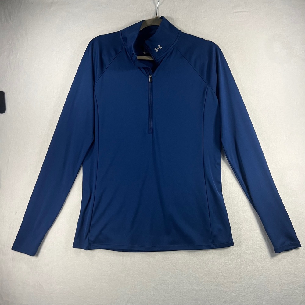 Under Armour HeatGear Navy Blue 1/4 Zip Pullover Long Sleeve Athletic Shirt LG
